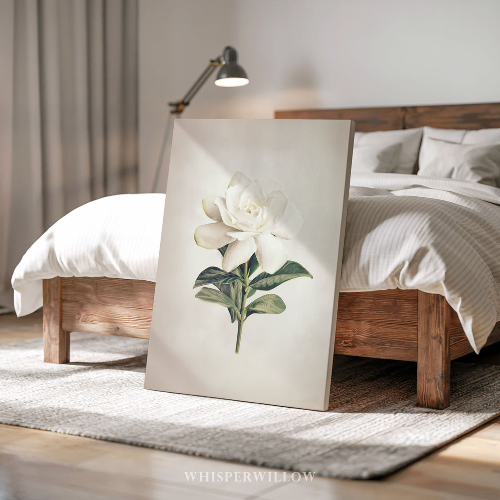 White Gardenia Canvas Wall Art - Elegant Vintage Botanical Floral Minimalist Print