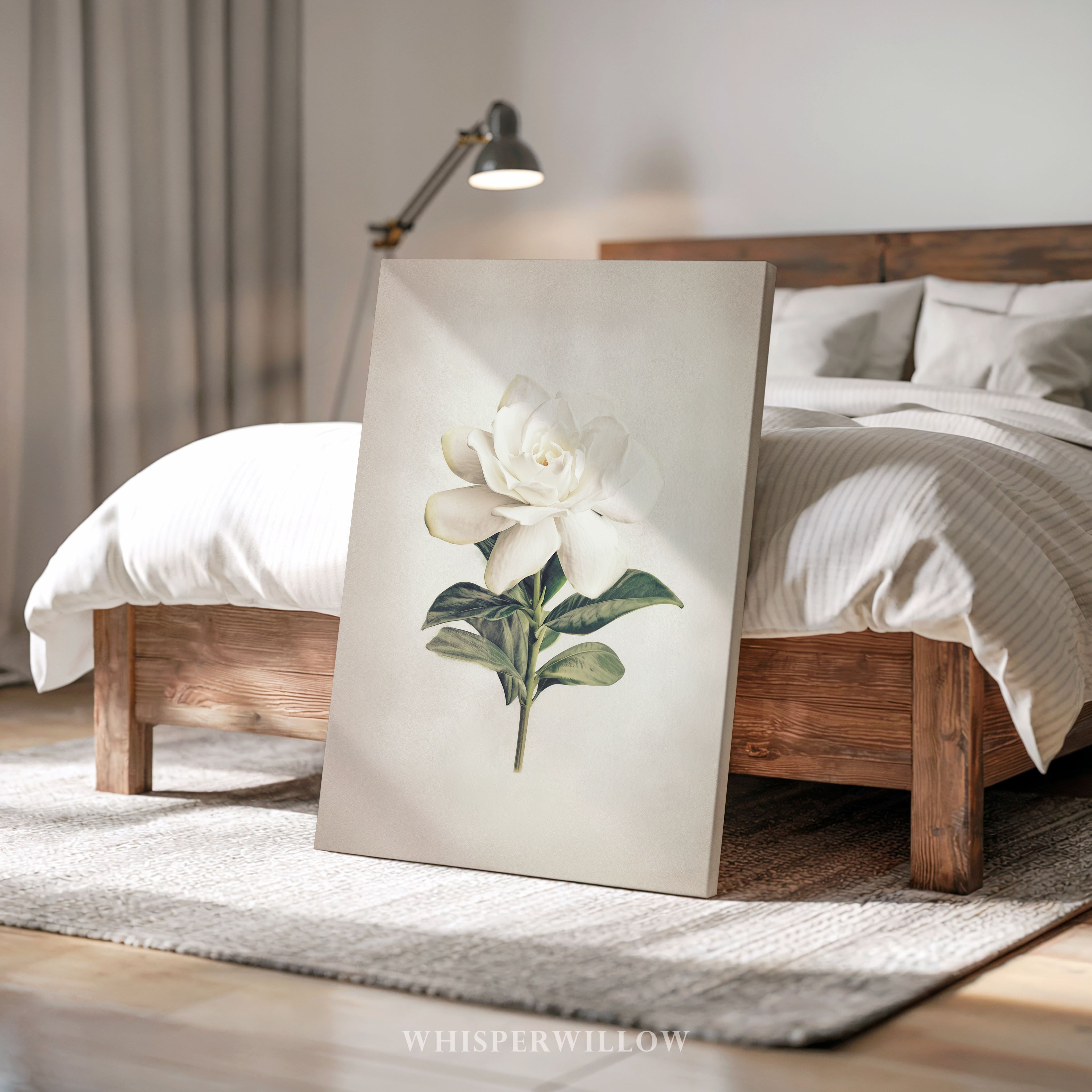 White Gardenia Canvas Wall Art - Elegant Vintage Botanical Floral Minimalist Print