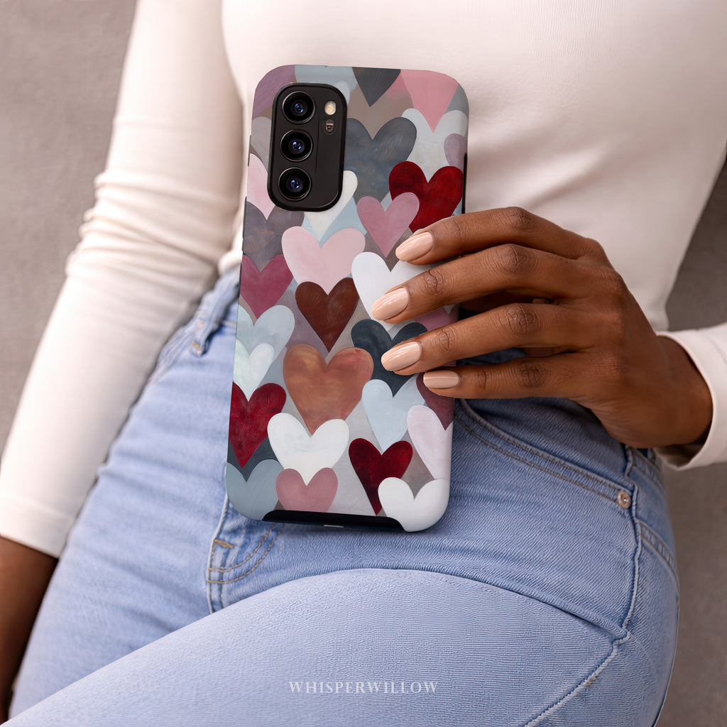 Heart Pattern Phone Case Compatible with Samsung Galaxy | Cute Aesthetic Pink Red Romantic Valentine Modern Love Art Cover