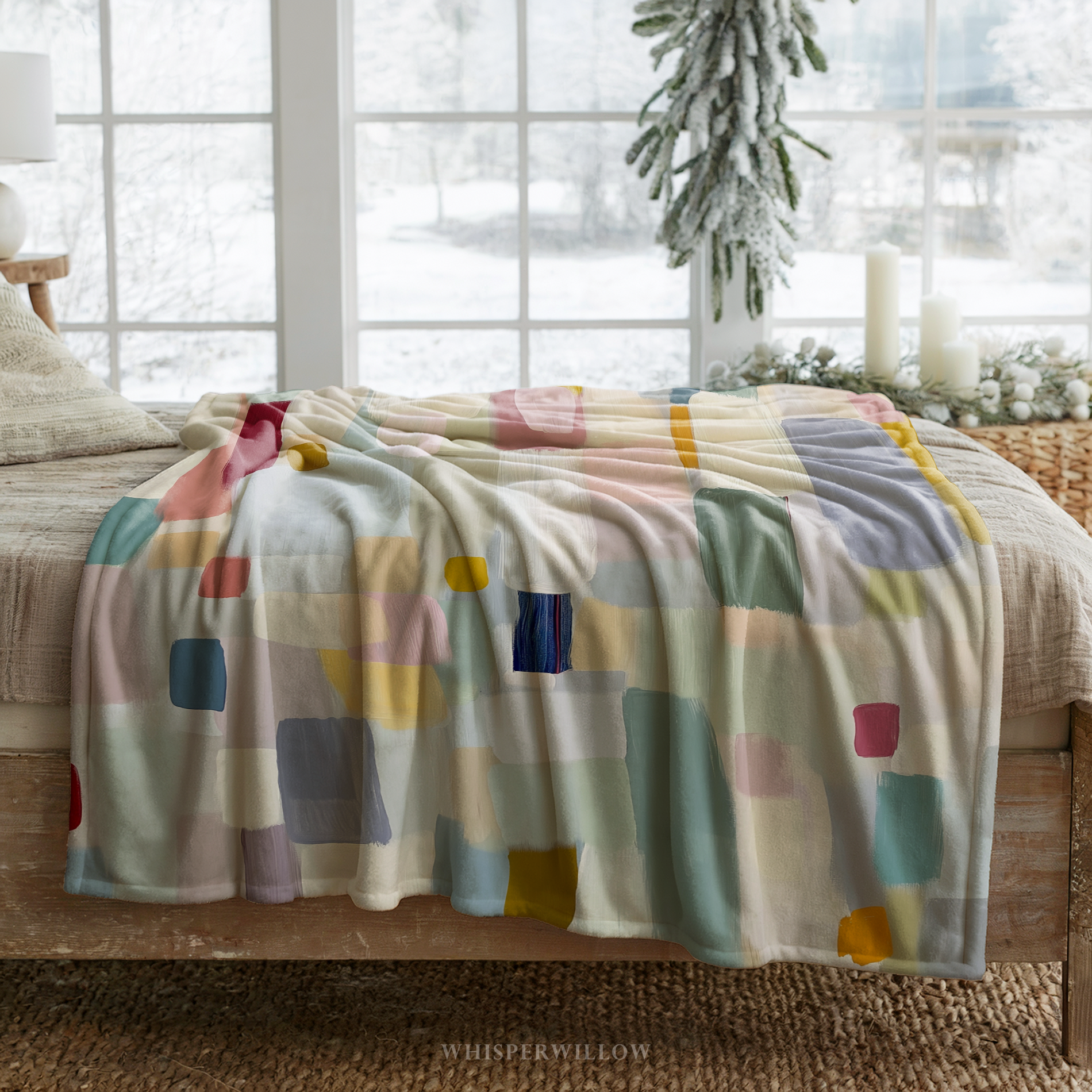 Abstract Pastel Throw Blanket - Modern Colorful Blocks Painted Art Gift