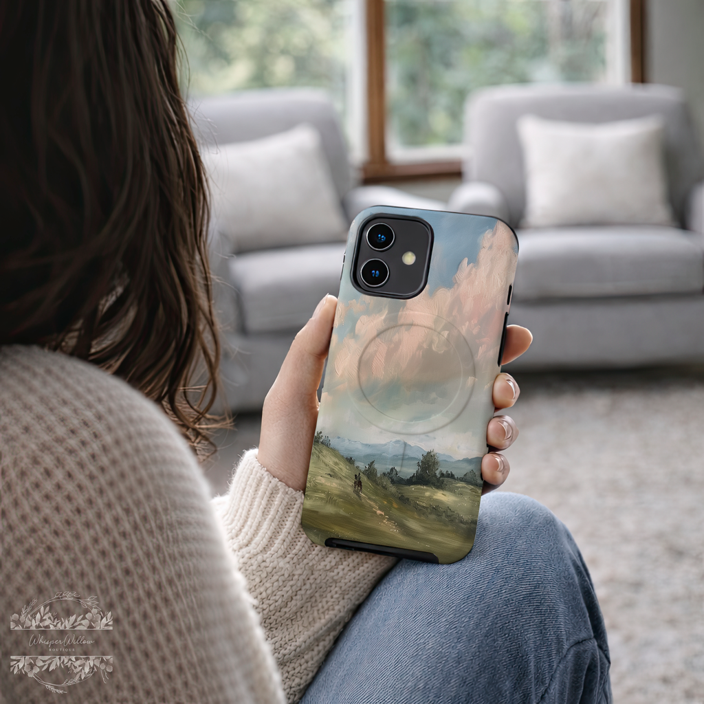 Pastel Sky Landscape Phone Case Compatible with MagSafe Magnetic Charging | Scenic Hills Art | Colorful Aesthetic Case