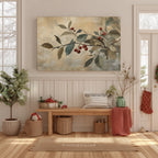 Leinwandbild | Rustikaler Zweig mit roten Beeren | Weihnachts- und Herbstdekoration