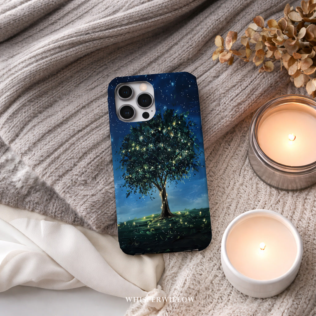 Mystical Tree Art Phone Case | Compatible with iPhone | Aesthetic Night Sky Glowing Fireflies Dreamy Stars Fantasy Nature