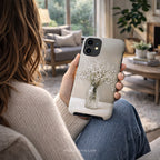 Floral Phone Case Compatible with iPhone – Neutral Baby's Breath Botanical Bouquet, Aesthetic Cute White Minimalist Art Design