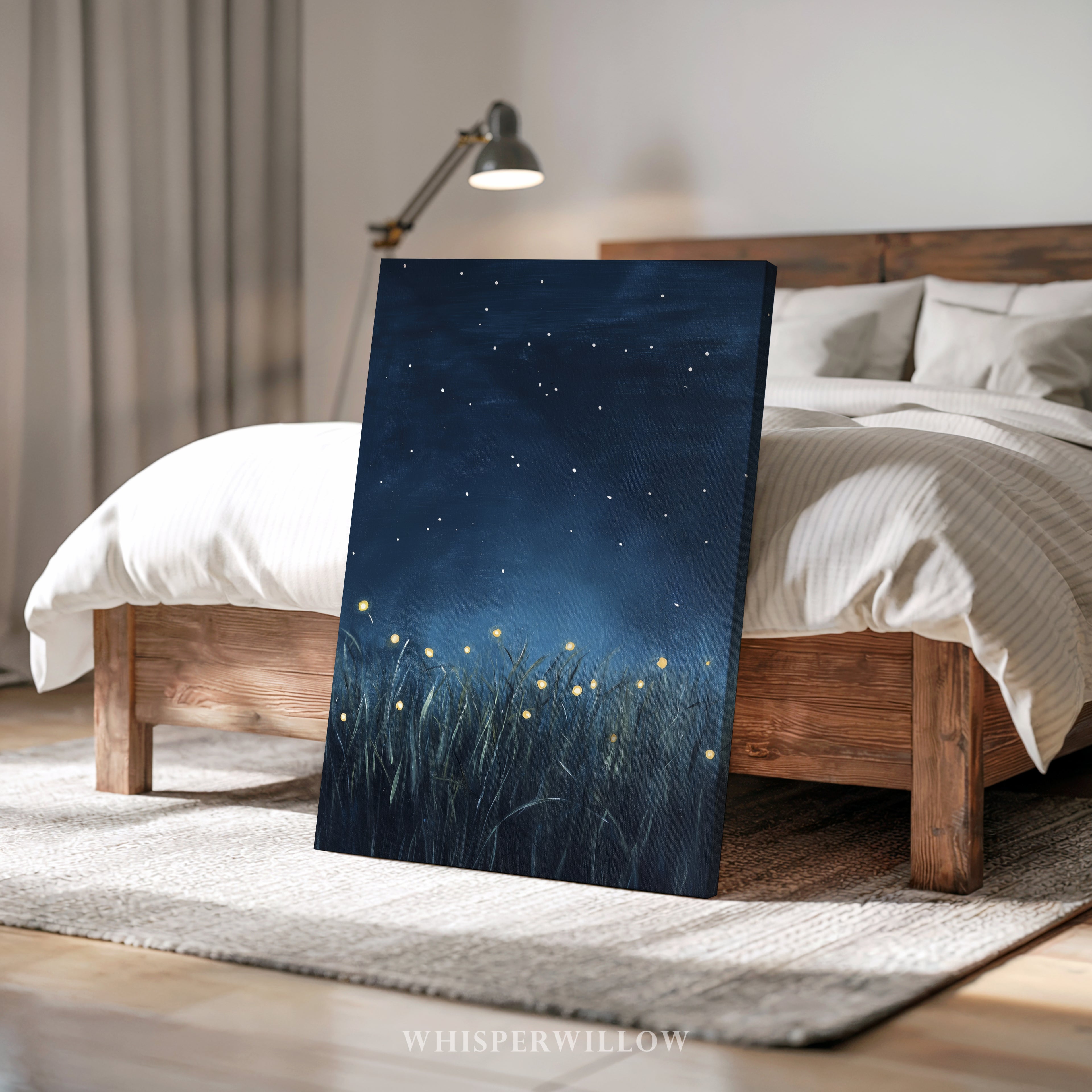 Glühwürmchen-Leinwandbild – Leuchtende Käfer, Sternennacht, dunkelblauer, funkelnder Himmel, magisch