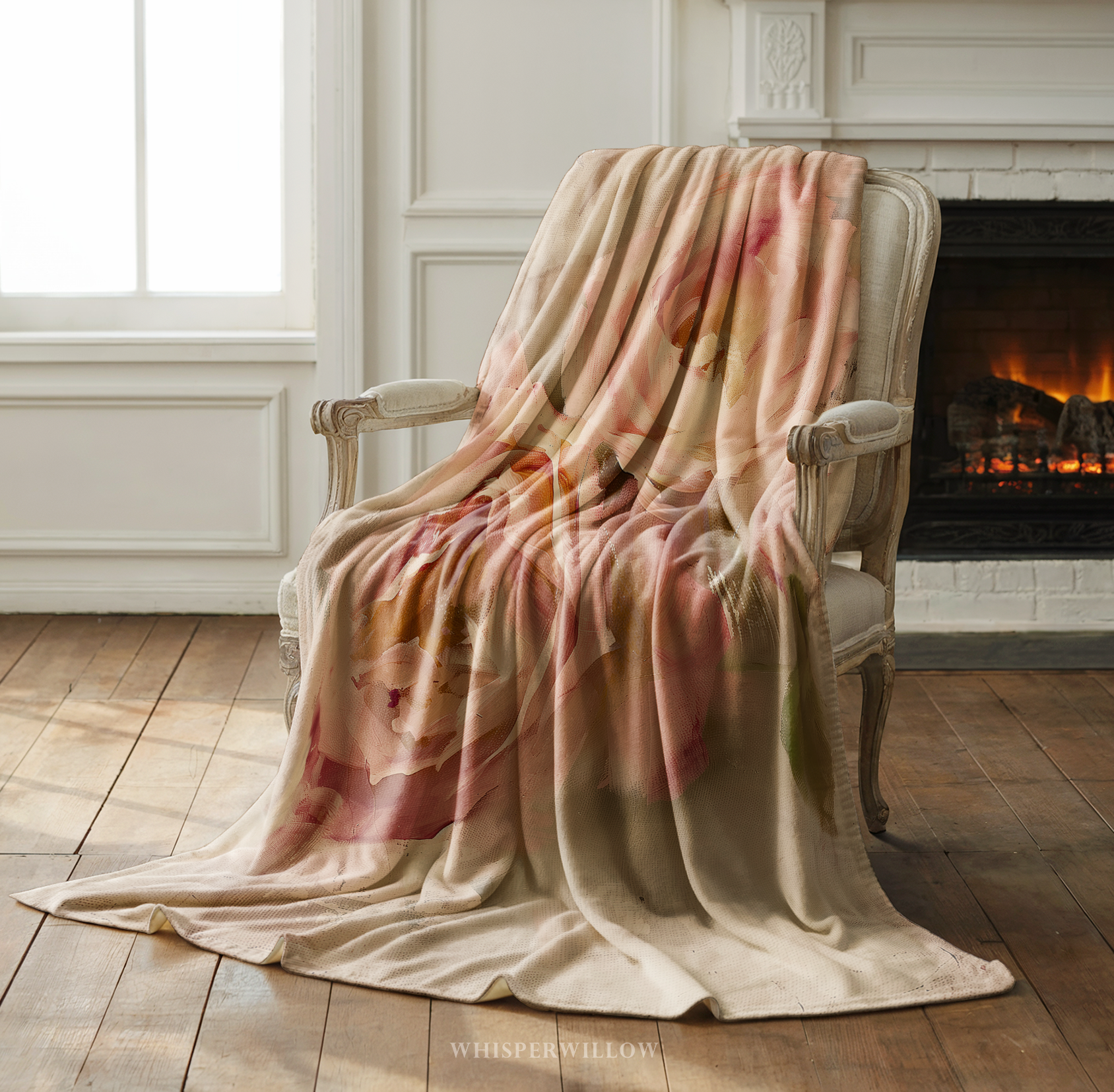 Blush Rose Floral Throw Blanket - Soft Plush Vintage Pastel Gift