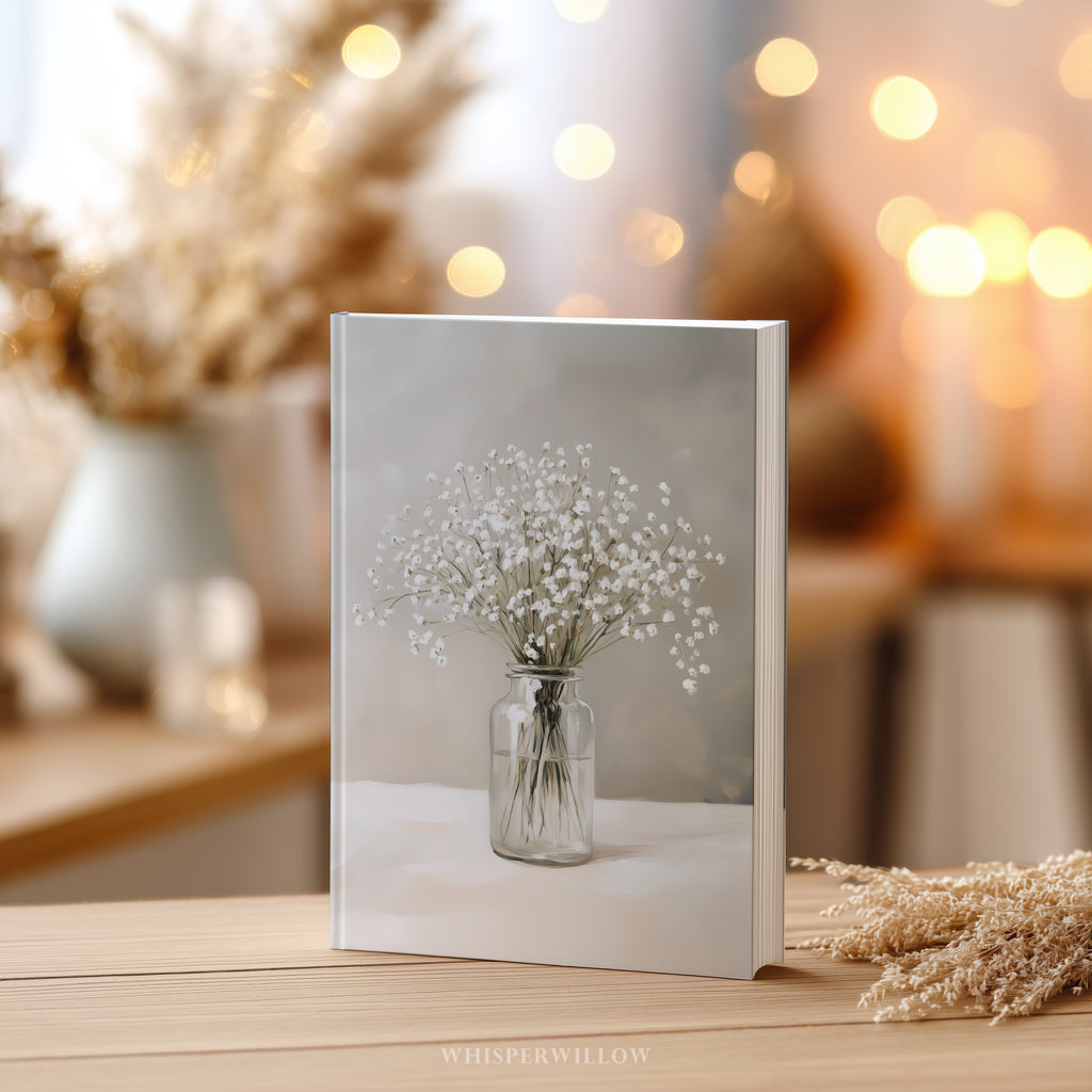 Baby's Breath Hardcover-Notizbuch – Neutrales, minimalistisches Notizbuch mit botanischen und floralen Motiven