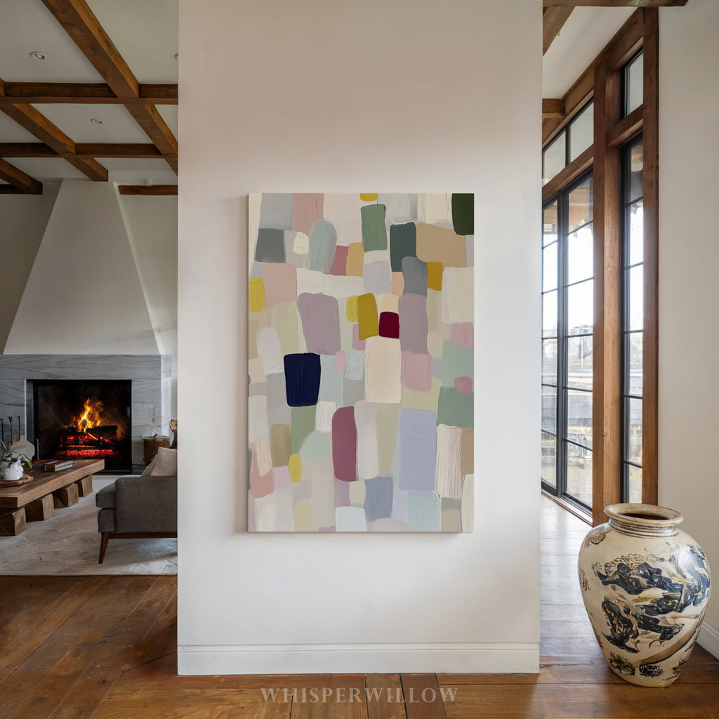 Pastellfarbene geometrische Leinwandbilder – Modernes abstraktes minimalistisches Design mit farbenfrohen Blöcken