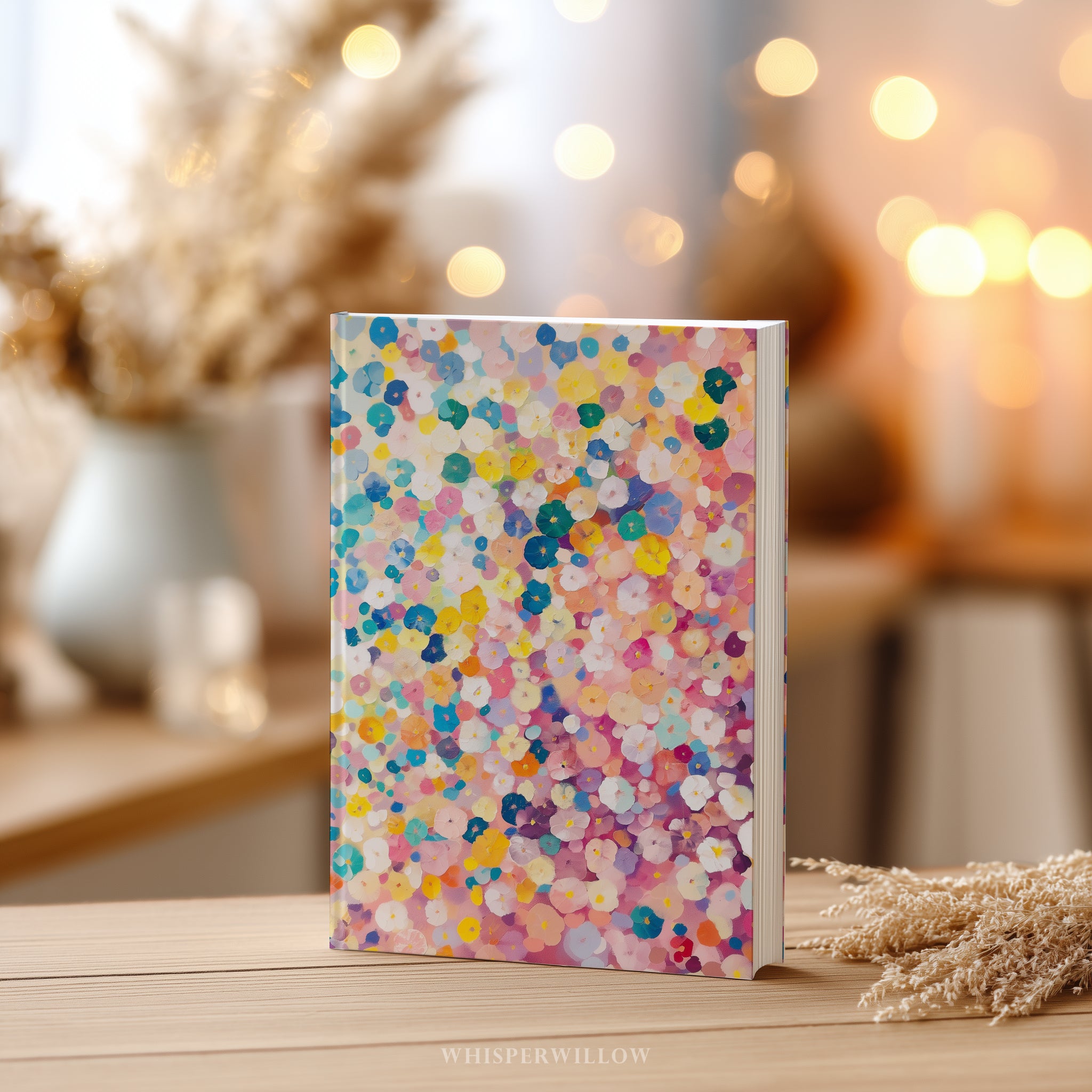 Buntes Notizbuch mit floralem Muster – Abstrakte Pastell-Konfettiblumen, fröhliche Muster – Geschenkidee