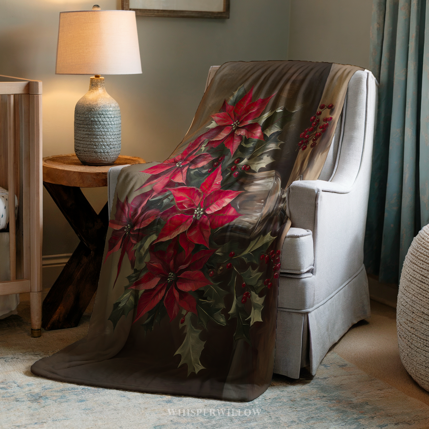 Christmas Poinsettia Throw Blanket - Red Floral Holly Gift