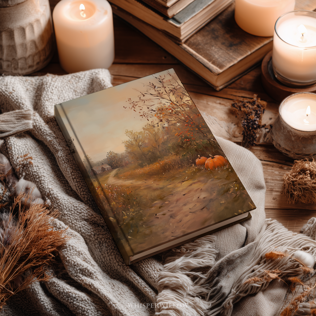 Autumn Pumpkin Path Hardcover Journal - Rustic Fall Cottage Landscape Cozy Writer Notebook Gift