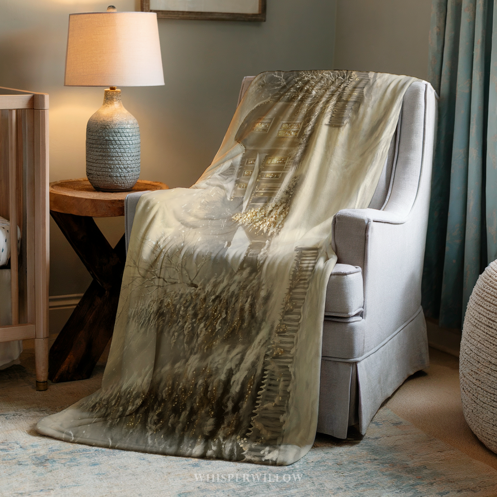 Enchanted Winter Cottage Throw Blanket - Christmas Lights Snowy Forest Gift