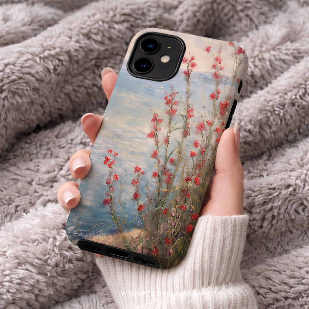 Coastal Floral Phone Case Compatible with iPhone | Aesthetic Wildflower Lake Art | Cute Nature Spring Gift
