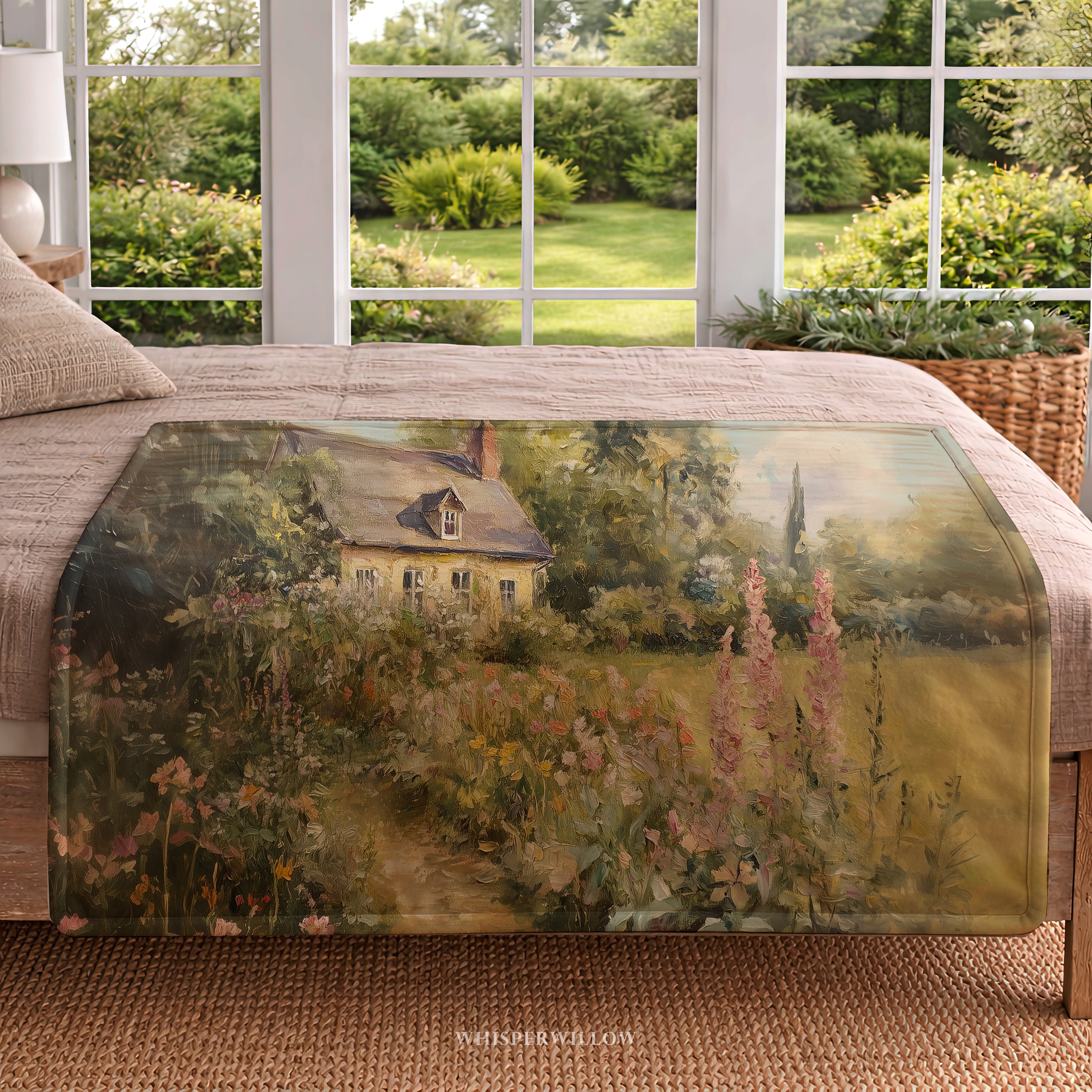Floral Cottage Plush Throw Blanket | English Garden Botanical Meadow Vintage Landscape Cozy Sofa Bed Country Home Decor Soft Gift