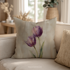 Muted Purple Tulips Throw Pillow | Botanical Floral Cushion | Neutral Beige Vintage Garden Decor | Minimalist Spring Accent