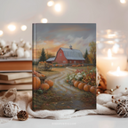 Autumn Pumpkin Farm Hardcover Journal - Red Barn Sunset Country Road Harvest Notebook Gift