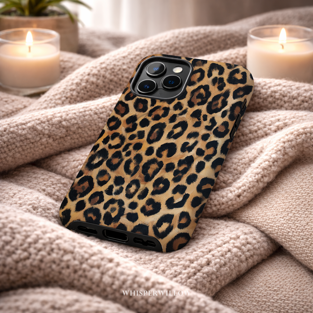 Leopard Print Magnetic Phone Case | iPhone Compatible | Matte Protective Cover