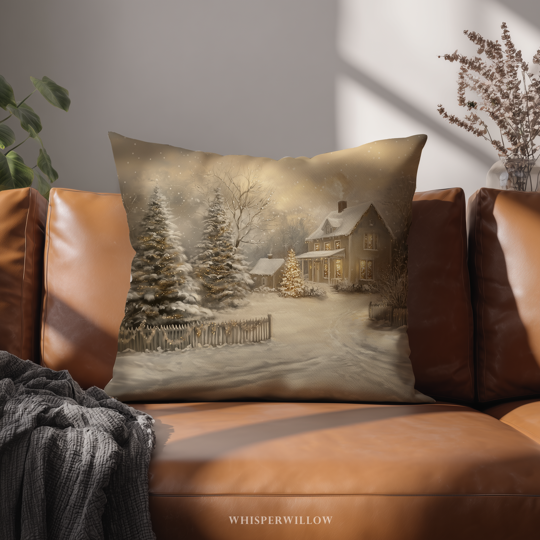 Weihnachtskissen im Winter-Cottage-Stil – Gemütliches Kissen im verschneiten Landhausstil