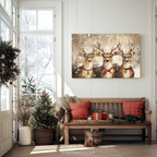 Rentier-Trio als Leinwandbild – Rustikale Weihnachtsdekoration für die Hütte, verspielte Winterlandschaft