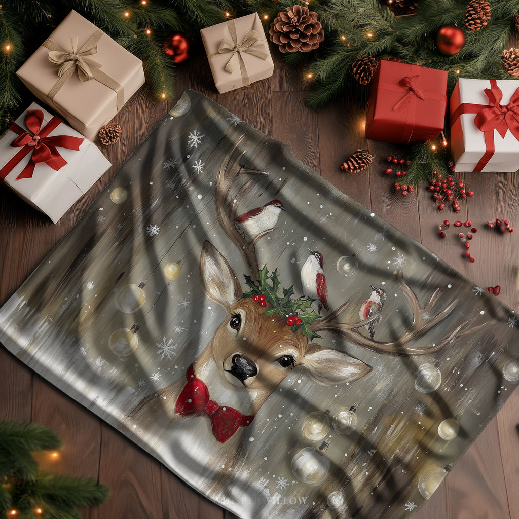 Christmas Deer Throw Blanket - Winter Holiday Reindeer Snow Gift