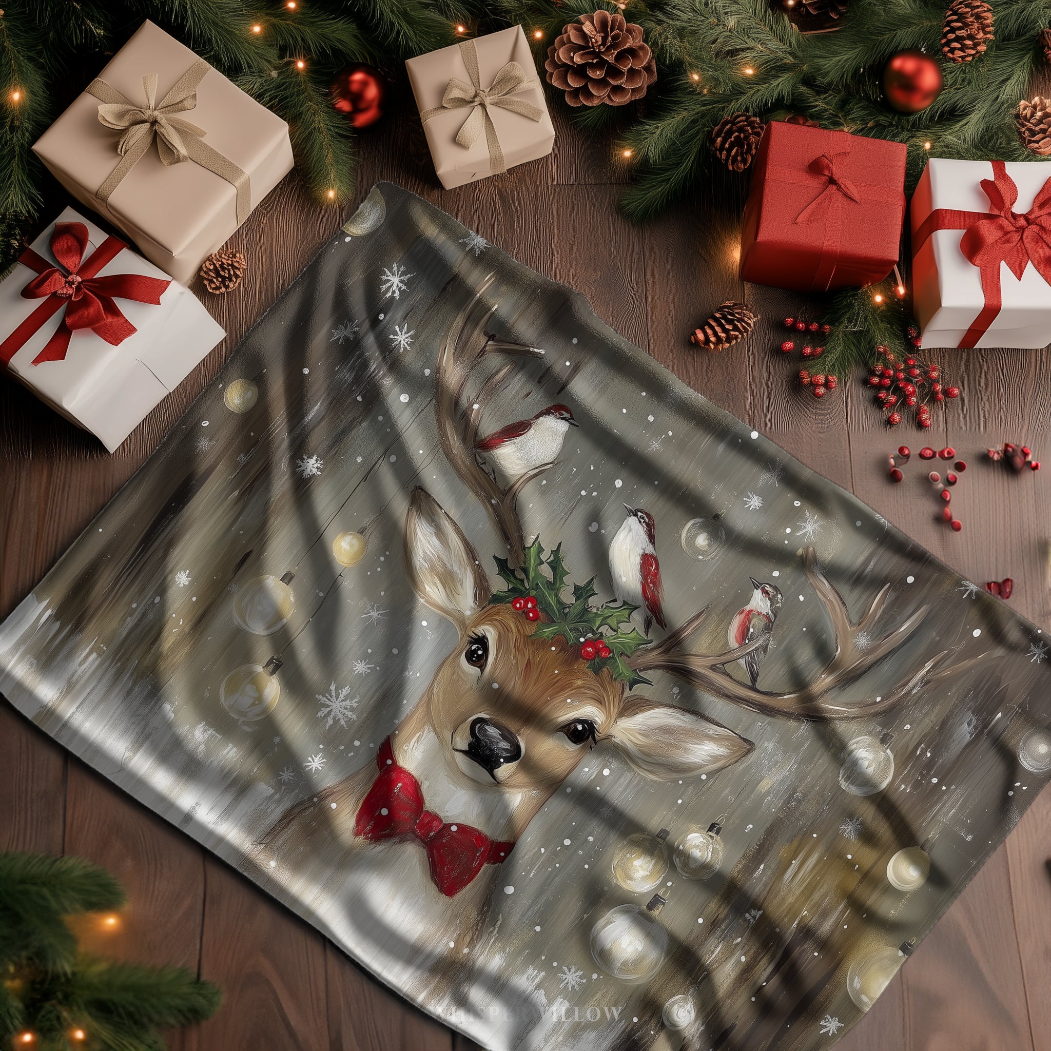 Christmas Deer Throw Blanket - Winter Holiday Reindeer Snow Gift