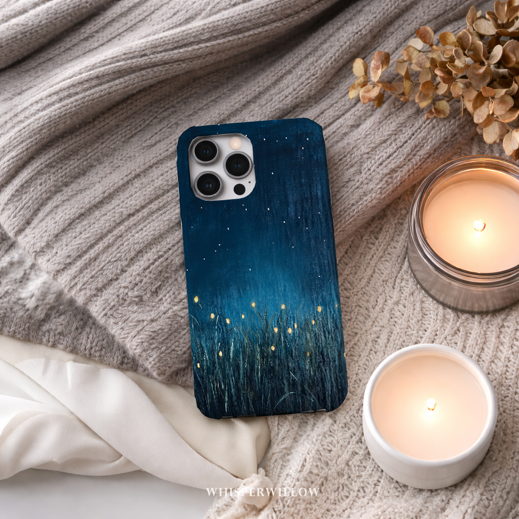 Firefly Night Sky Phone Case | Compatible with iPhone | Dual Layer Protective Cover | Dark Blue Nature Stars Lightning Bugs