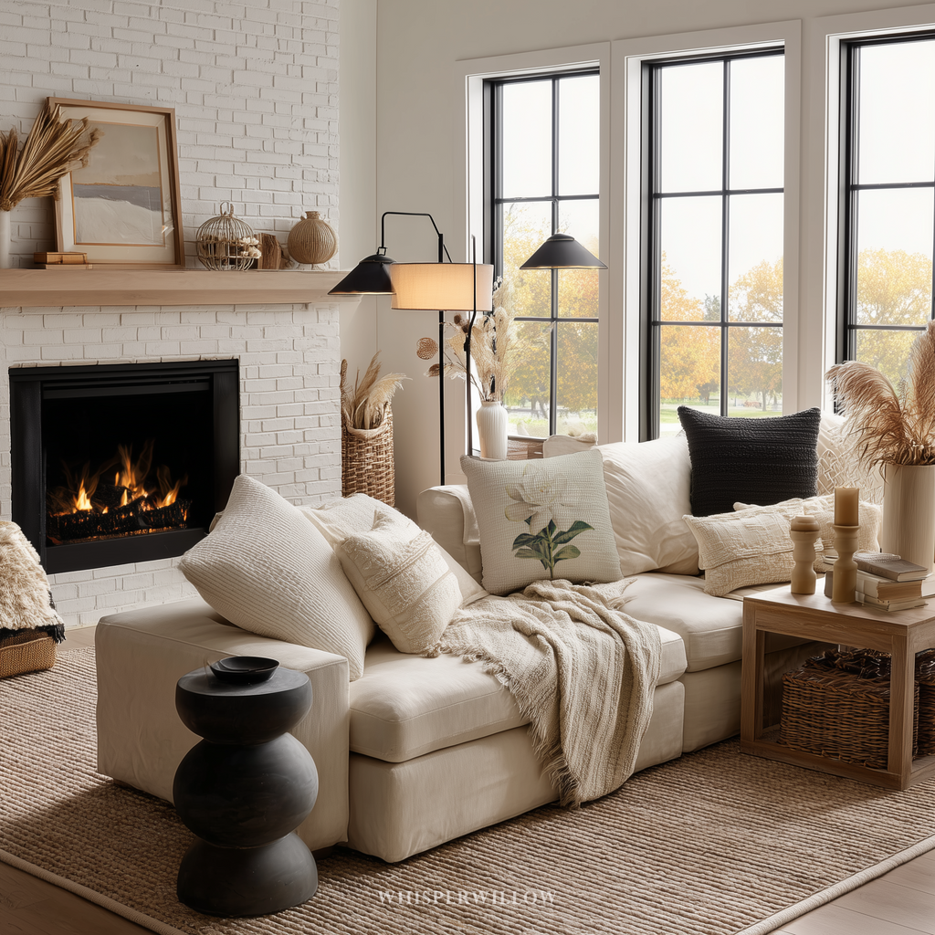 Coussin décoratif blanc gardénia | Motif floral élégant | Coussin décoratif minimaliste à motif botanique