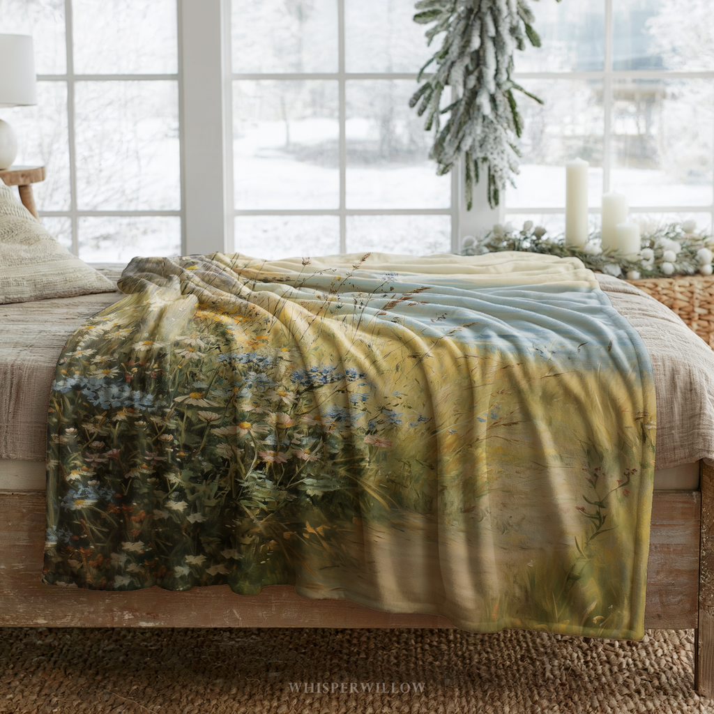 Coastal Wildflower Path Throw Blanket - Ocean Meadow Landscape Gift