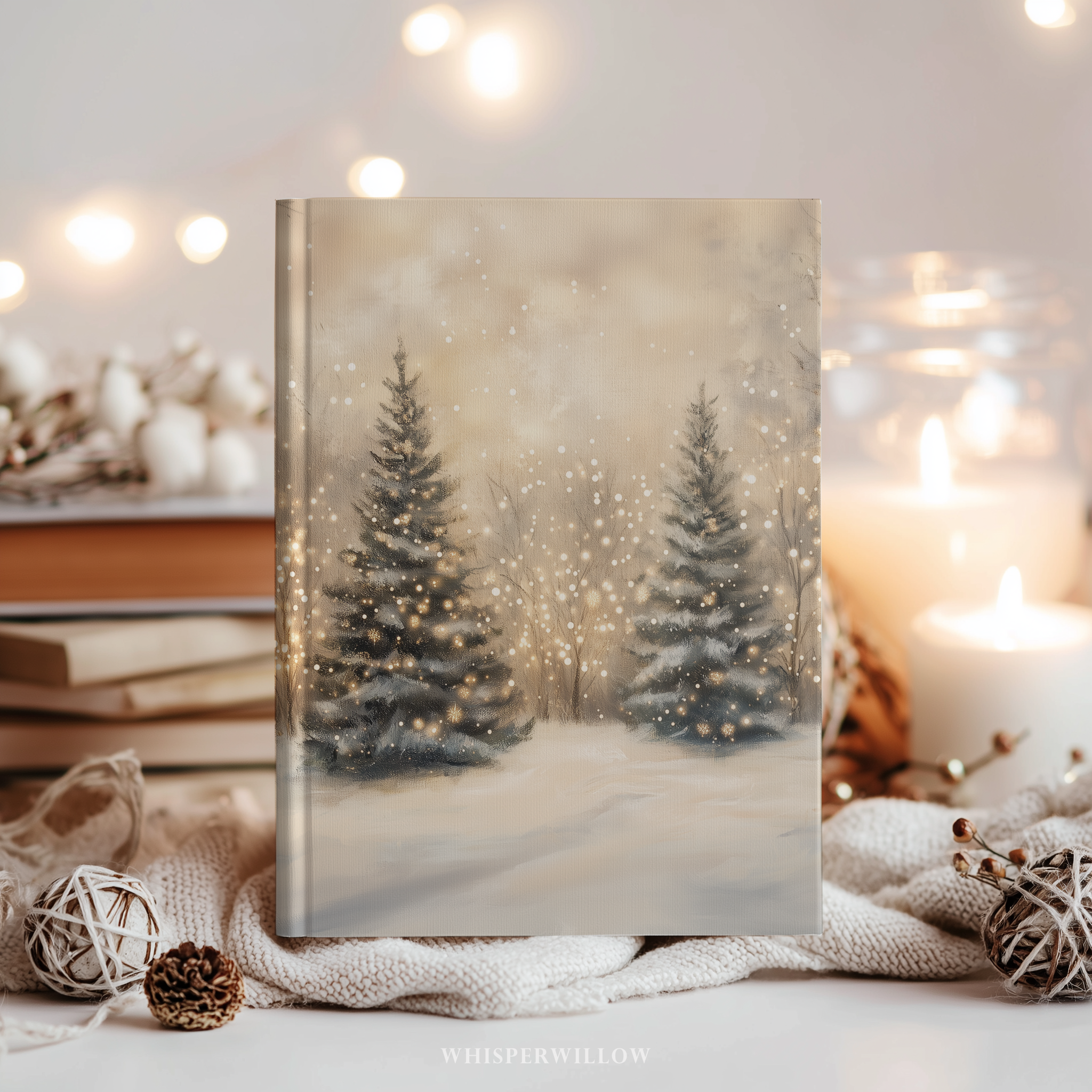 Winter Forest Hardcover Journal - Glowing Trees Snow Cozy Christmas Lights Notebook Gift