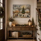 Tableau mural d'hiver sur toile | Scène de village de Noël vintage | Idée cadeau de décoration pour les fêtes