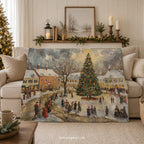 Vintage Christmas Village Throw Blanket - Winter Holiday Snowy Town Gift