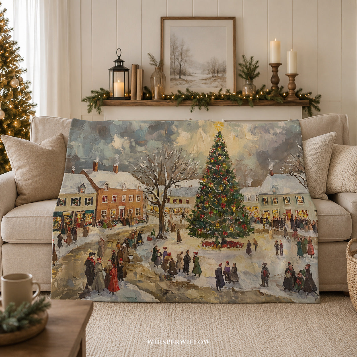 Vintage Christmas Village Throw Blanket - Winter Holiday Snowy Town Gift