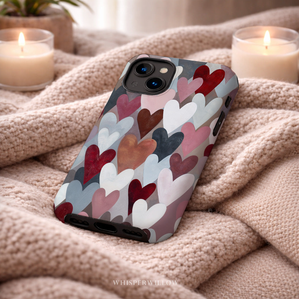 Cute Heart Pattern Phone Case | Compatible with iPhone | Romantic Pink Red Valentine Love Art