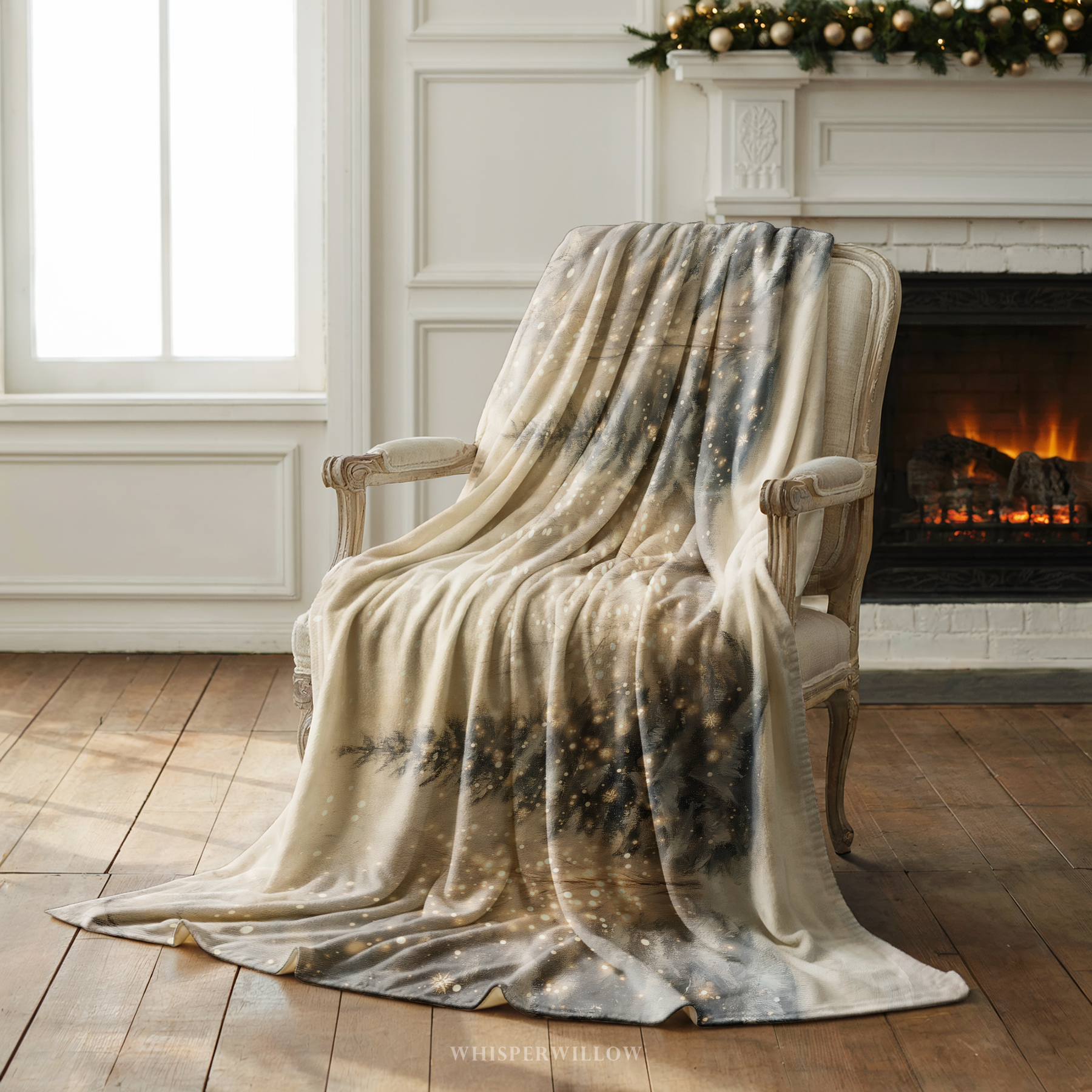 Winter Forest Throw Blanket - Snowy Trees Golden Lights Gift
