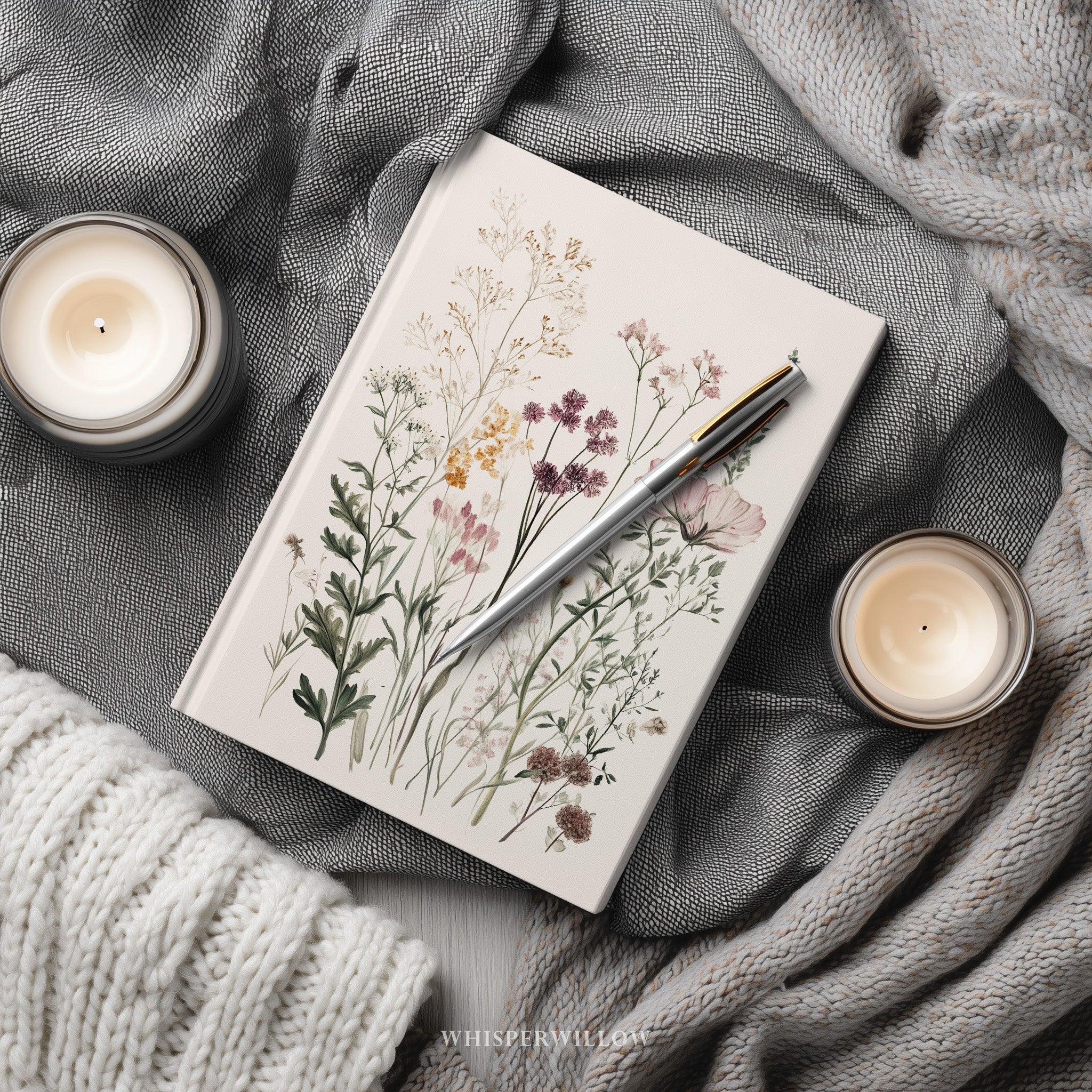 Wildflower Botanical Hardcover Journal | Vintage Meadow Cottagecore Floral Illustration | Minimalist Garden Nature Notebook Gift