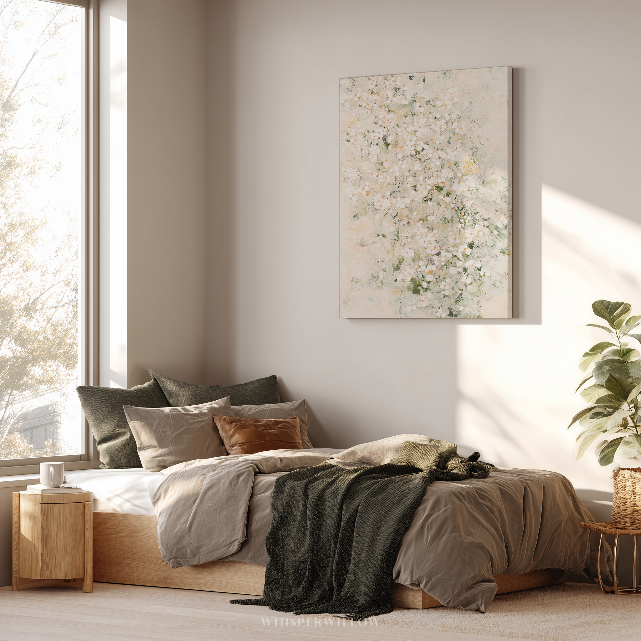 Leinwandbild „Weiße Wildblumenwiese“ – Zartes, neutrales botanisches Naturmotiv