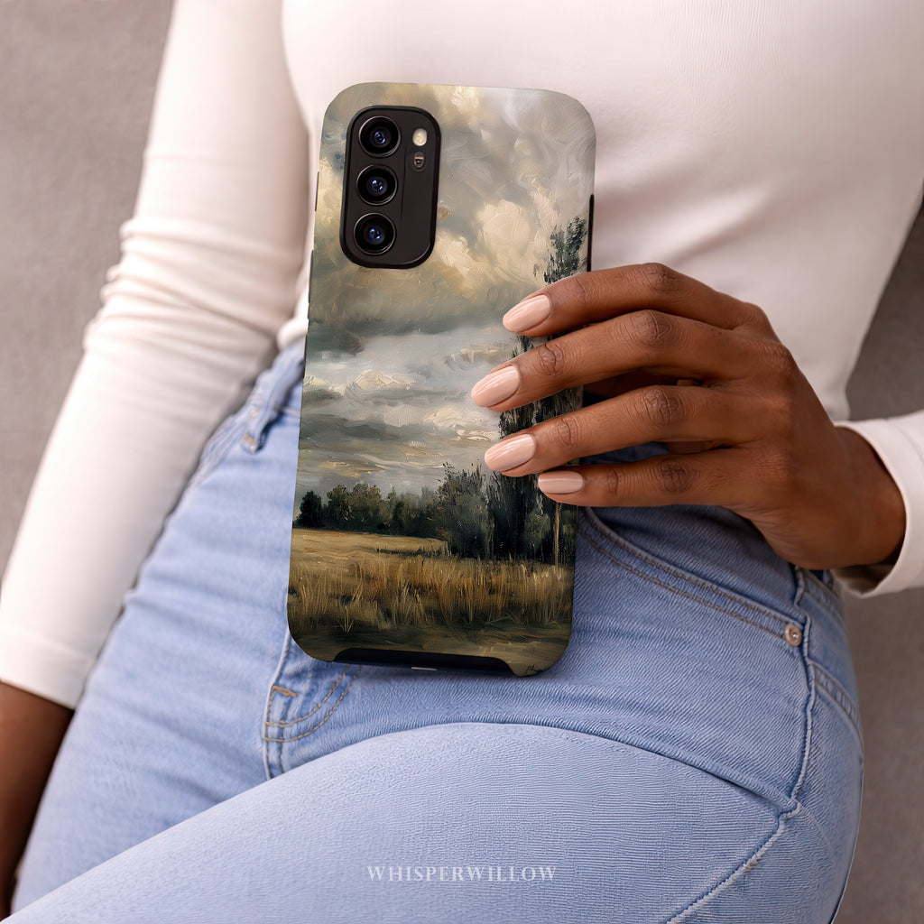 Moody Landscape Phone Case | Compatible with Samsung | Stormy Sky Nature Art Scenic Countryside Aesthetic Neutral Earthy