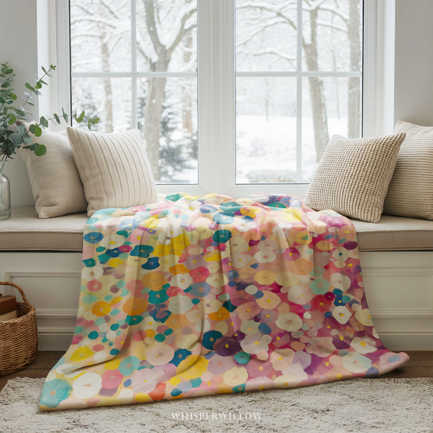 Colorful Floral Abstract Throw Blanket - Pastel Spring Flowers Gift
