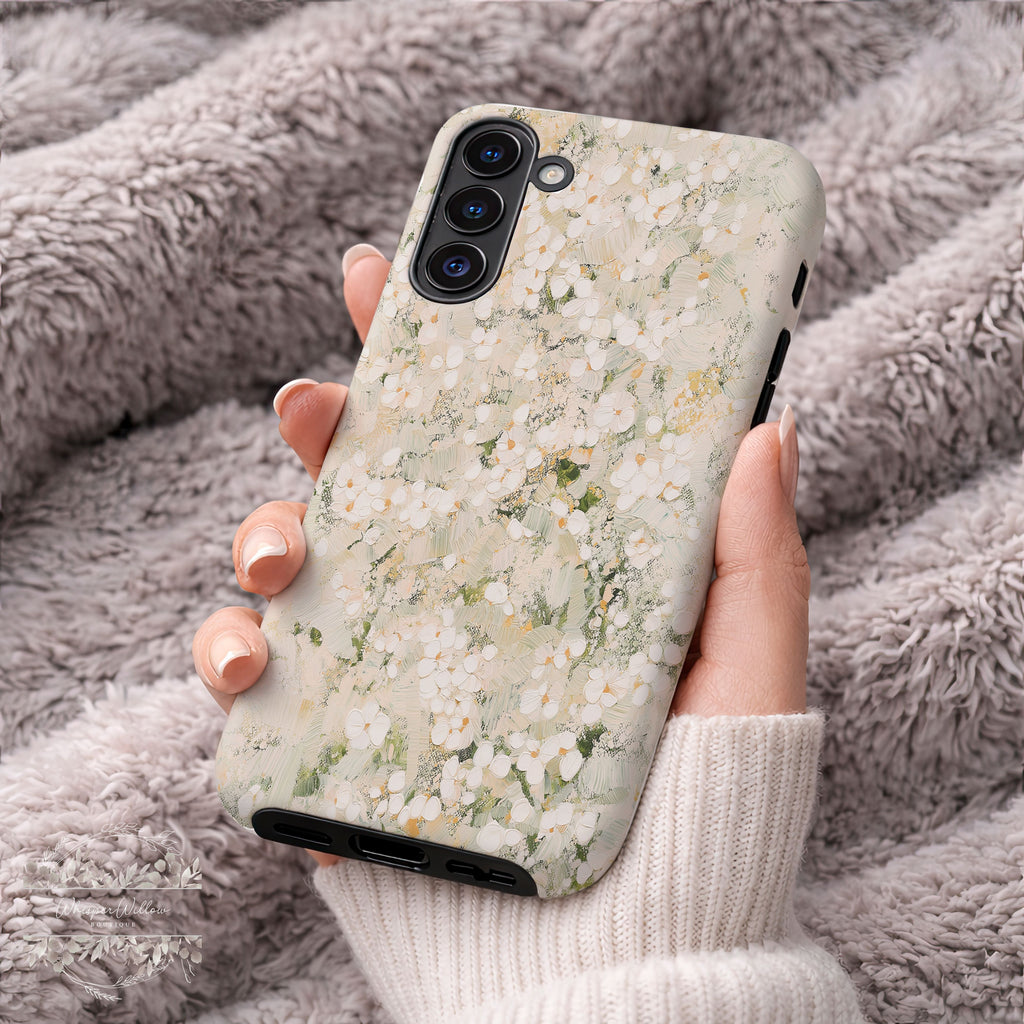 Cream White Floral Phone Case | Compatible with Samsung | Elegant Abstract Flower Art | Minimalist Aesthetic