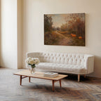 Vintage-Leinwandbild mit Kürbismotiv – Herbstlicher Bauernhaus-Landweg