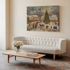 Winter Canvas Wall Art | Vintage Christmas Village Town Square Scene | Holiday Home Decor Gift