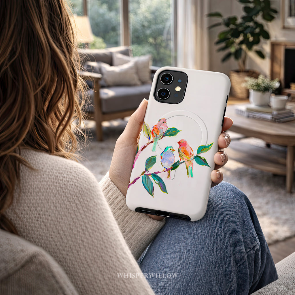 Colorful Bird Art Phone Case | Compatible with iPhone & MagSafe | Cute Aesthetic Nature Design | Songbird Lover Gift