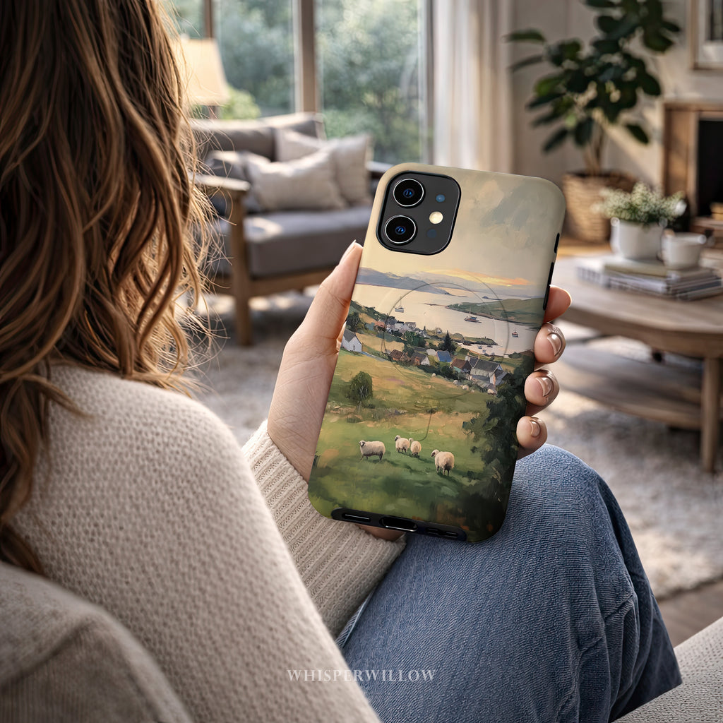 Coastal Sheep Meadow Magnetic Case | iPhone Compatible | Irish Harbor Village Scenic Cover