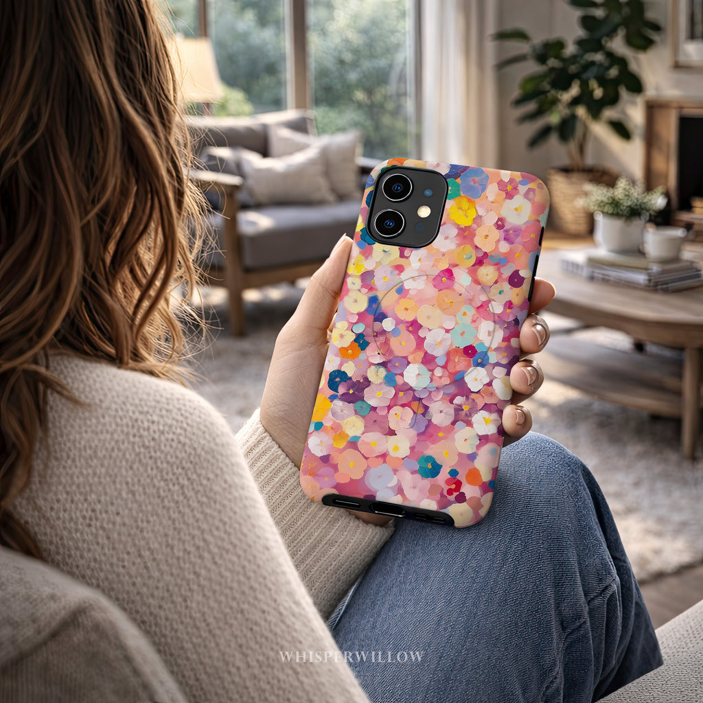 Colorful Floral Confetti Magnetic Case | Compatible with iPhone | Abstract Garden Pattern Cover