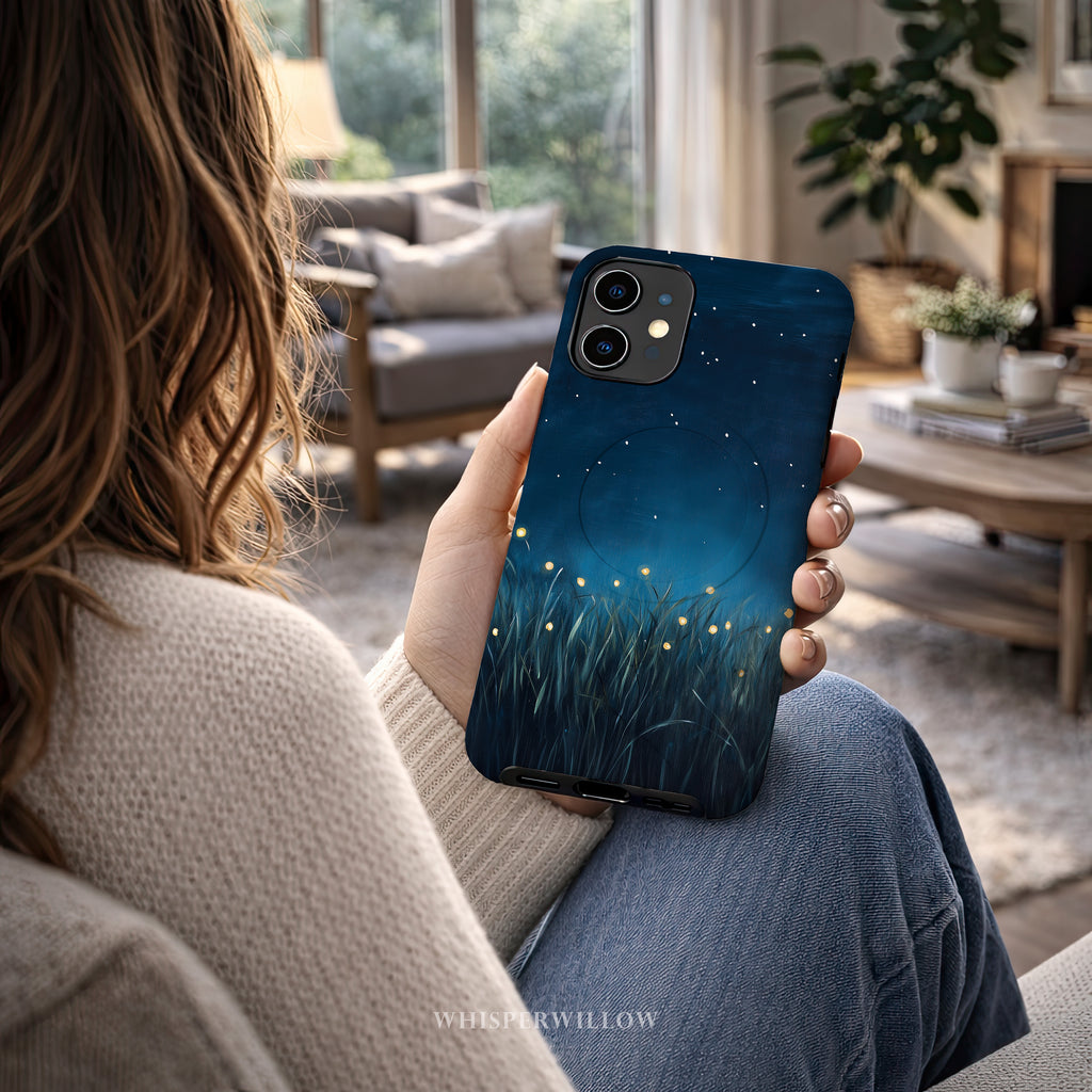 Firefly Night Sky MagSafe Case | Compatible with iPhone | Magnetic Charging | Dark Blue Stars Lightning Bugs | Protective Cover