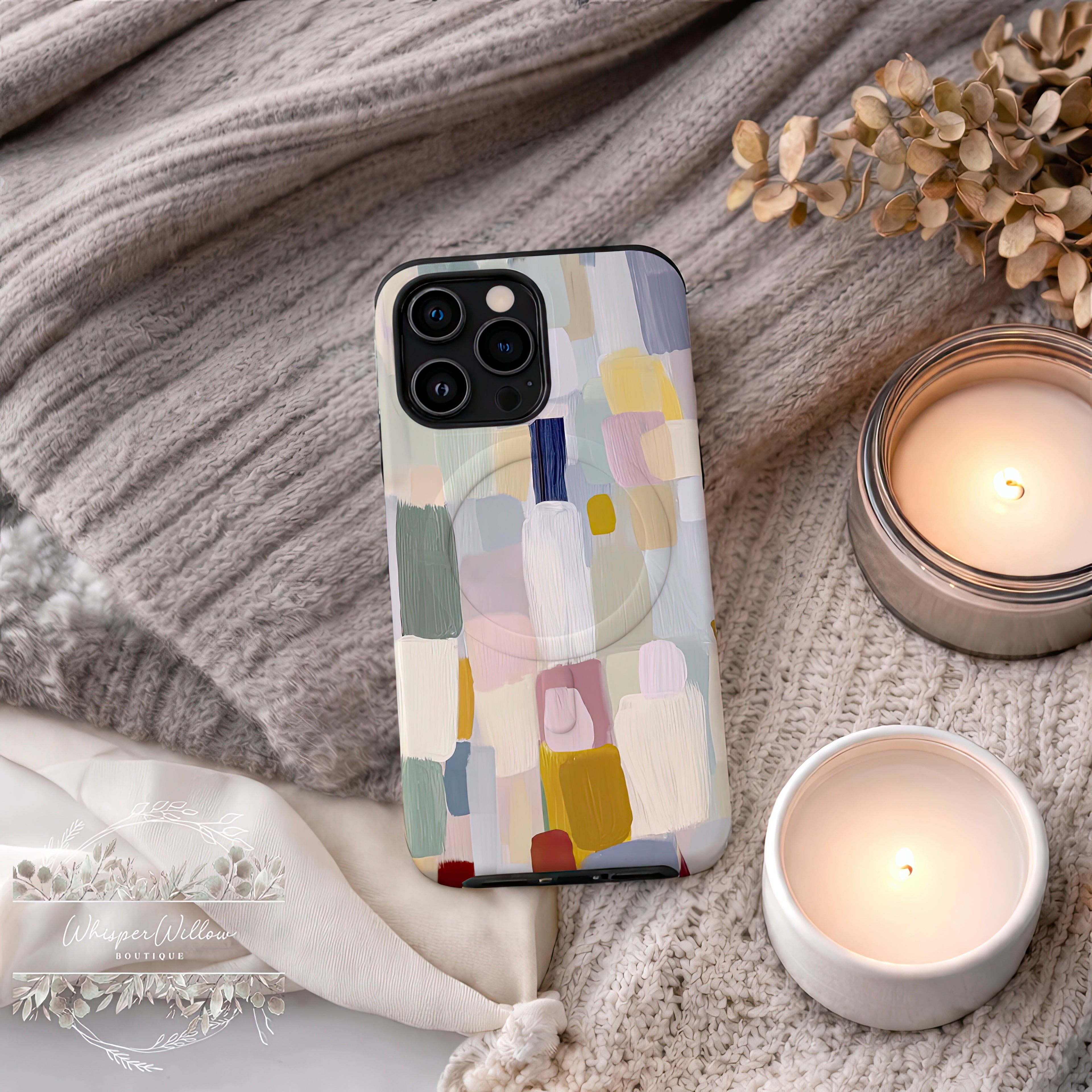 Pastel Color Block Phone Case | Compatible with MagSafe | Aesthetic Abstract Art | Minimalist Modern Cover