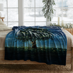 Starry Night Throw Blanket - Glowing Firefly Tree Celestial Sky Gift