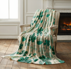 St Patrick Shamrock Clover Throw Blanket, Teal Green Floral Design, Lucky Irish Pattern, Cozy Plush Gift for Kids and Adults