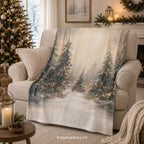 Snowy Pine Forest Throw Blanket - Winter Wonderland Lights Gift