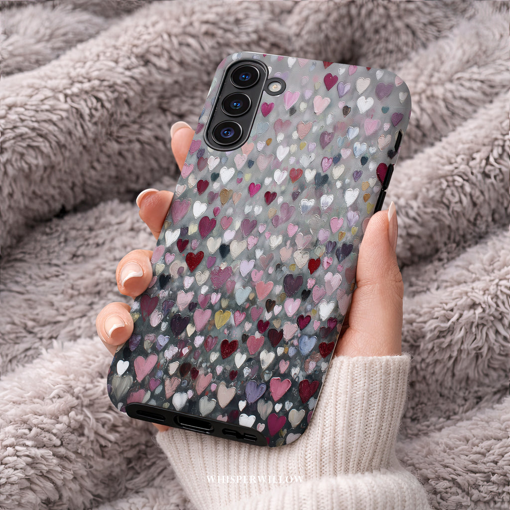 Romantic Heart Pattern Phone Case | Compatible with Samsung | Pink Red Black Grey Love Cover
